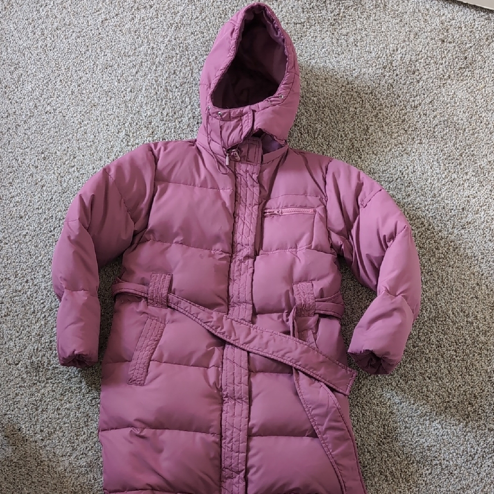 Winter Pink Hooded Puffer Coat with Belt
